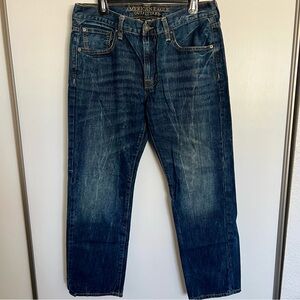 American Eagle Jeans Men’s Sz 34x30 Slim Straight Fit Dark Wash Faded Whiskered
